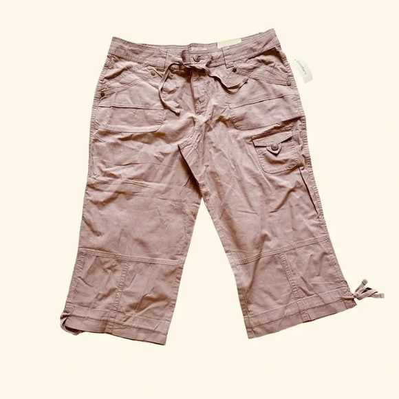 Dressbarn Capri Pants Pale Pastel Pink Drawstring Wide-Leg Cotton 10 NWT - Picture 1 of 13